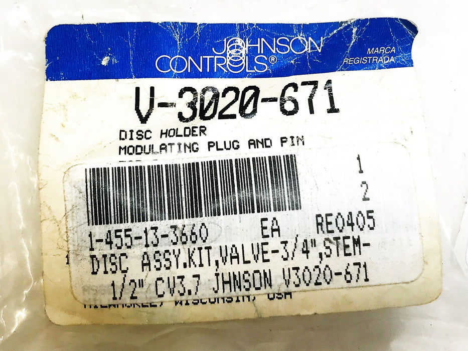 Johnson Controls Disc Holder Modulating Plug and Pin V-3020-671 NOS