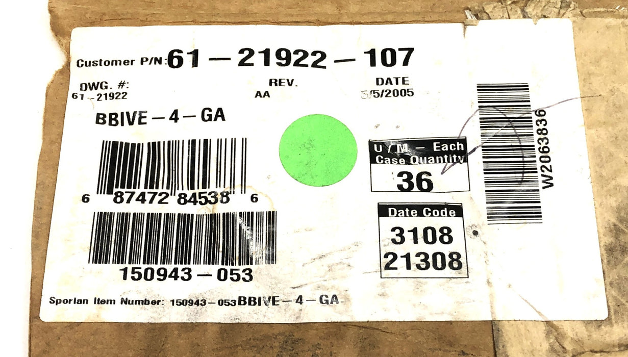 Sporlan BBIVE-4-GA Thermostatic Expansion Valve 61-21922-107 (150943 R22) NOS