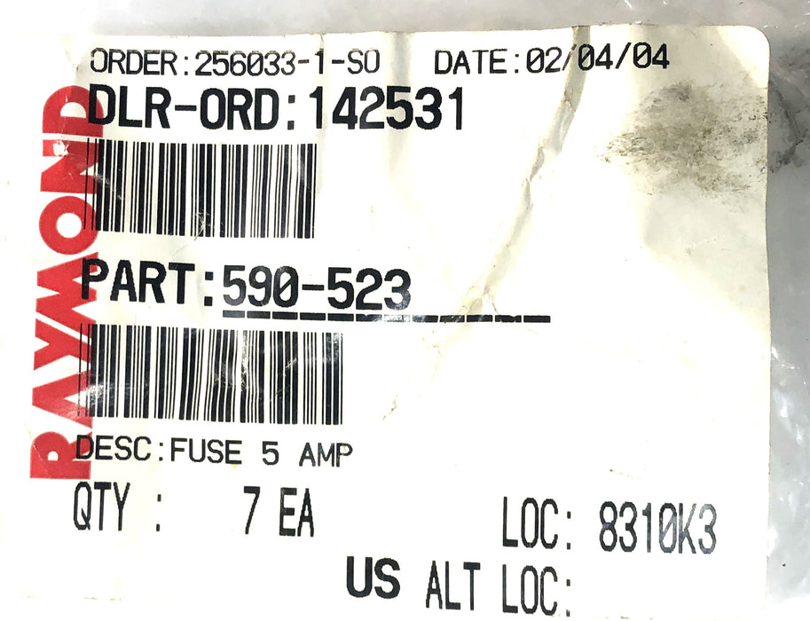 Raymond 5 Amp Cartridge Fuse 590-523 [Lot of 2] NOS