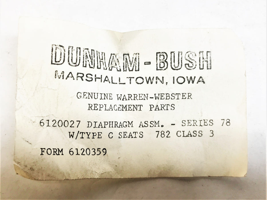 Dunham-Bush Brass 3/4" Diaphragm Assembly 6120359 NOS