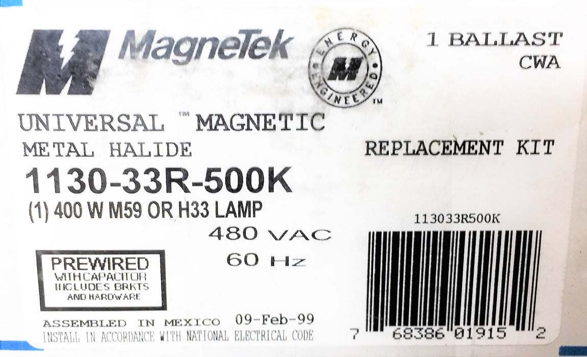 MAGNETEK Universal Magnetic Metal Halide Ballast Kit 1130-33R-500K USED