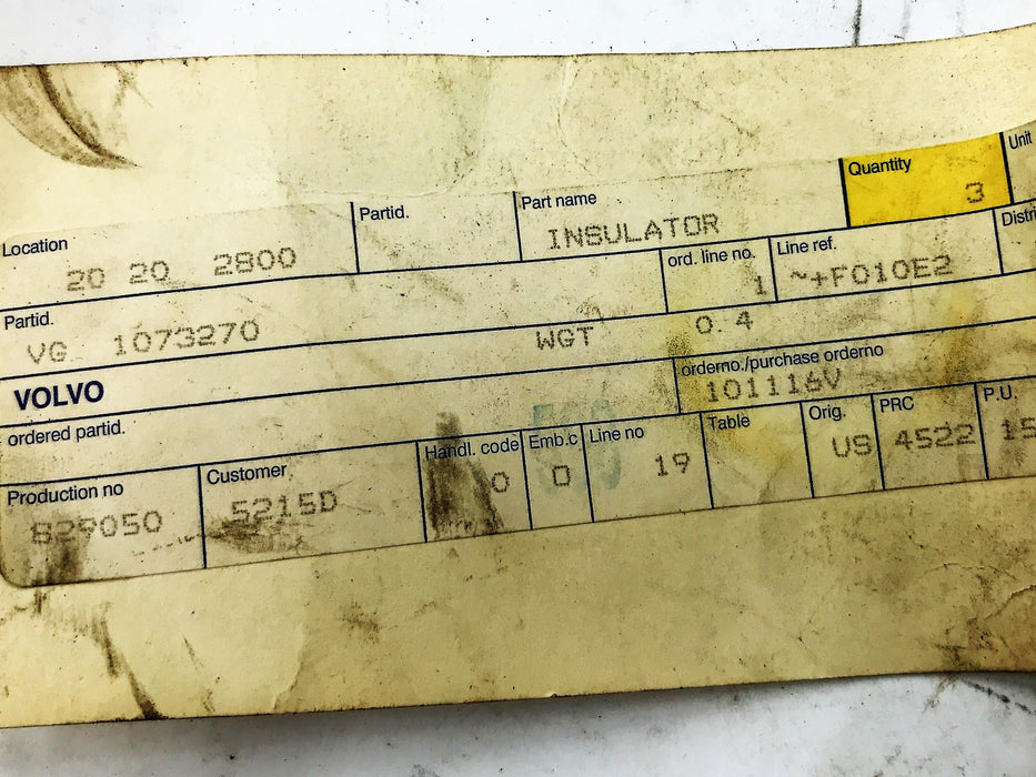 Volvo OEM Insulator VG1073270 NOS