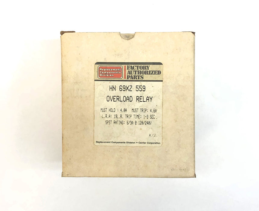 Carrier / Heinemann 120/240V Overload Relay HN69XZ559 (PJ1-Z1-34) NOS