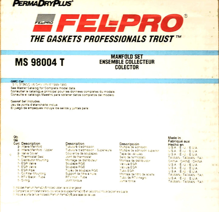 Fel-Pro Intake Manifold Gasket Set MS98004T NOS