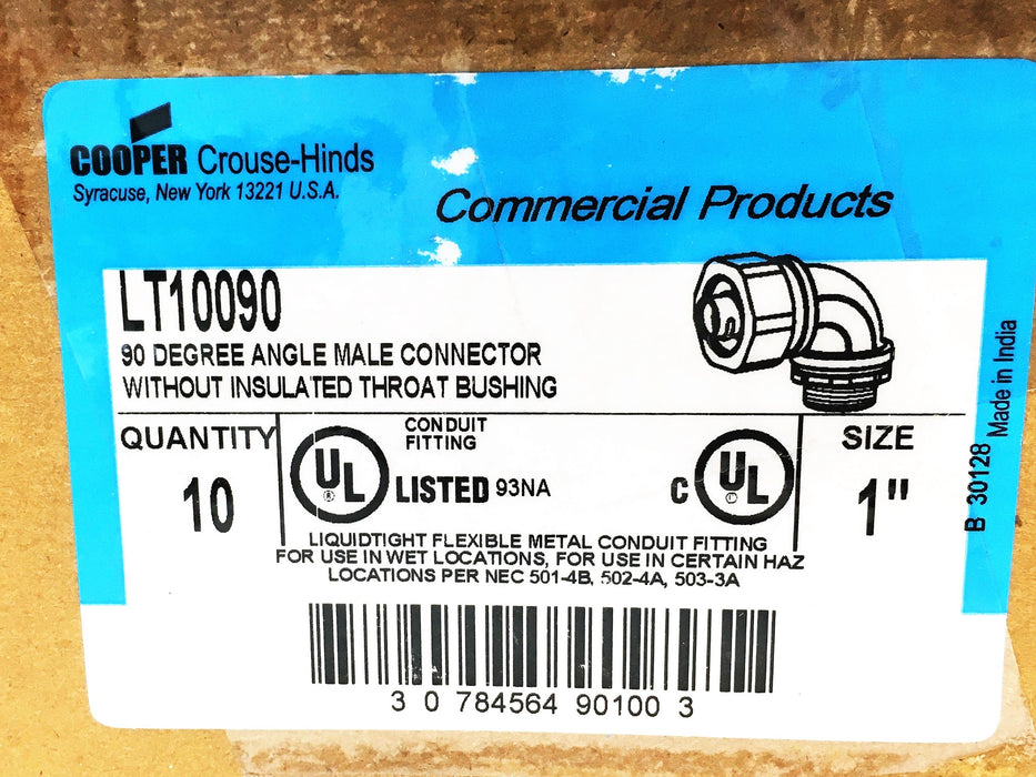 Cooper Crouse-Hinds 1in 90 Degree Angle Male Connector LT10090 [Lot of 9] NOS