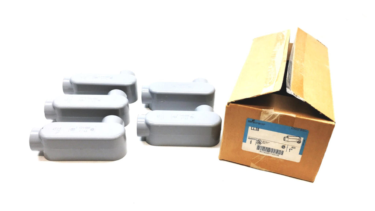 Cooper Crouse-Hinds 5 Piece Set 1in Metallic Outlet Box Conduit Body LL35 NOS