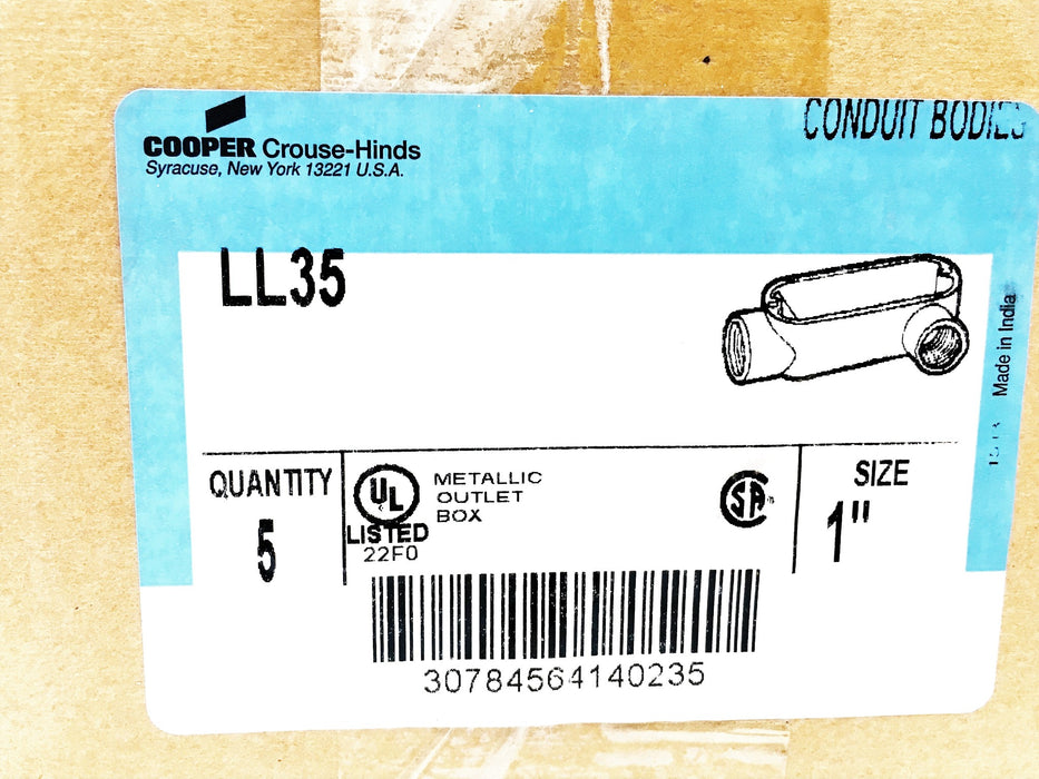 Cooper Crouse-Hinds 5 Piece Set 1in Metallic Outlet Box Conduit Body LL35 NOS