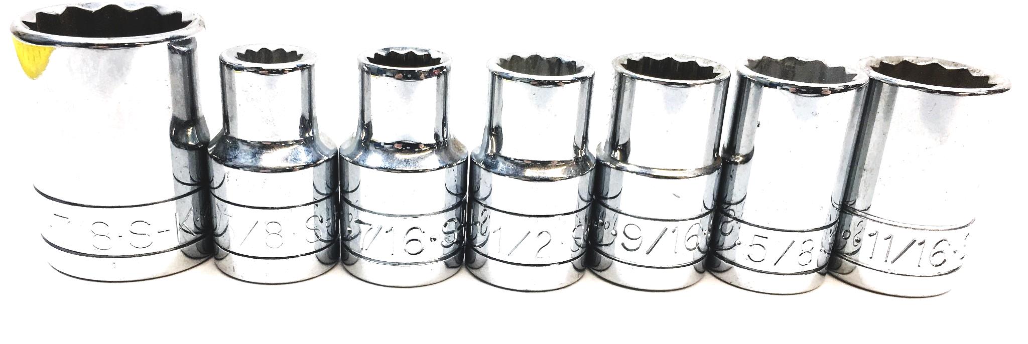 SK 7 Piece 1/2IN Drive Socket Set 40128 40212 40214 40216 40218 4012 40122 NOS