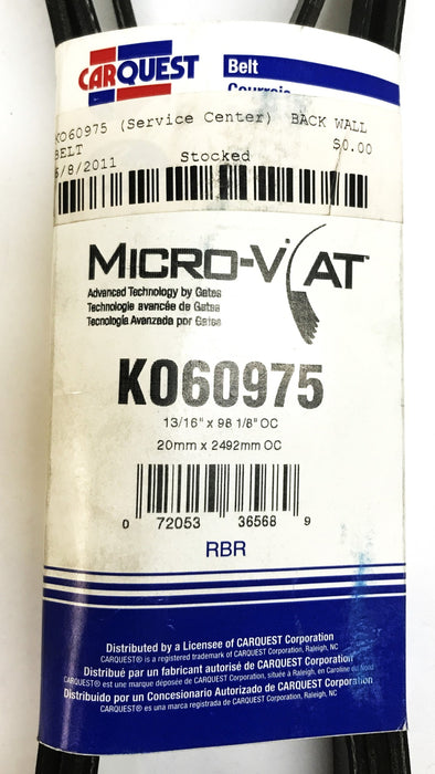 Car Quest/Gates 13/16" x 98-1/8" Micro-V Belt K060975 NOS
