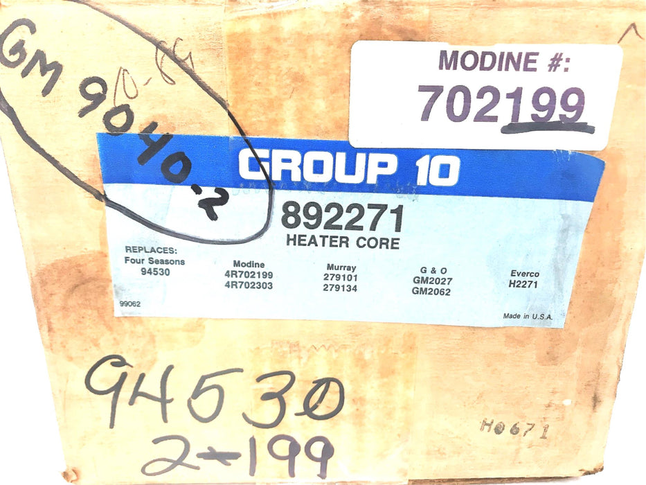 GROUP 10 HEATER CORE 892271 NOS