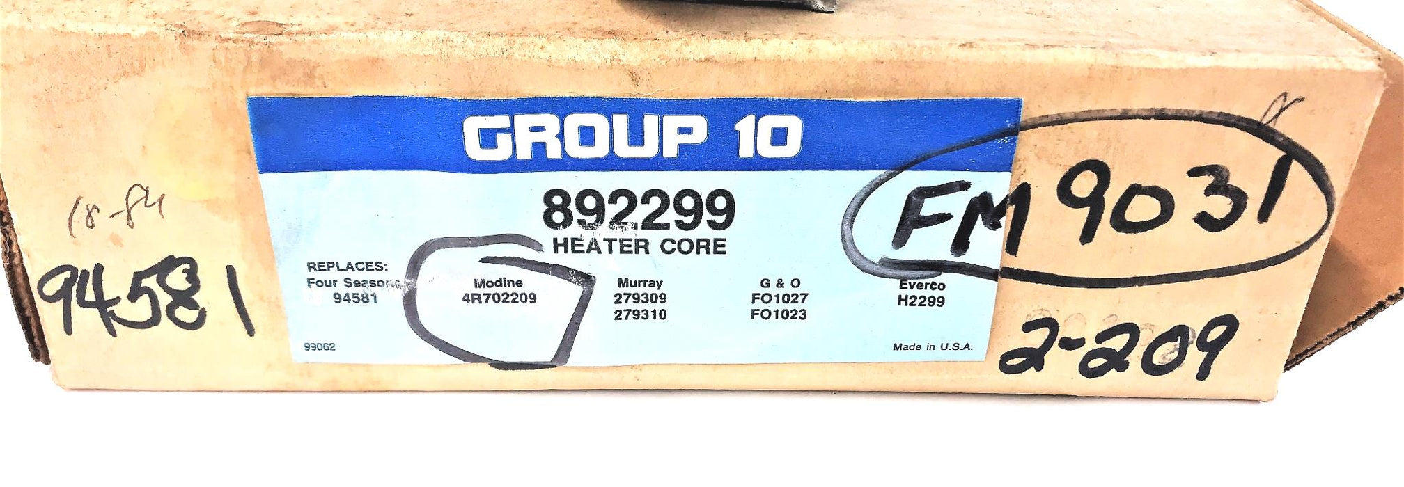 GROUP 10 HEATER CORE 892299 NOS