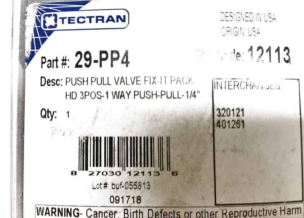 Tectran Push/Pull Valve 29-PP4 NOS