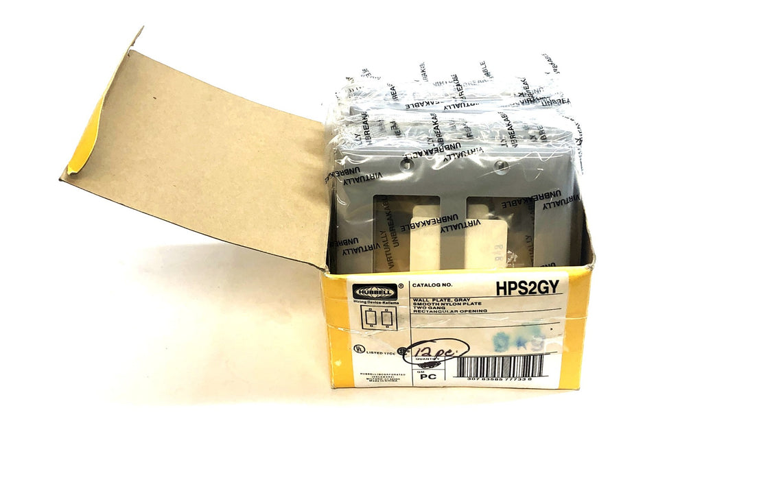 Hubbell 2Gang Smooth Nylon Rectangular Opening Gray Wall Plate 12pcs HPS2GY NOS