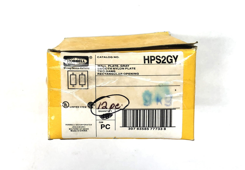Hubbell 2Gang Smooth Nylon Rectangular Opening Gray Wall Plate 12pcs HPS2GY NOS