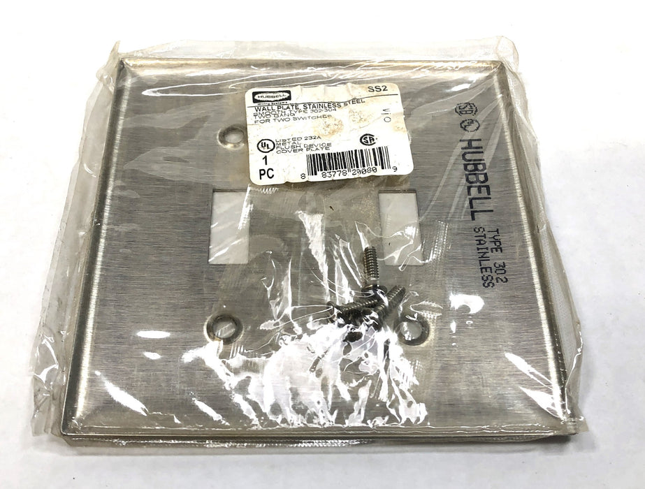 Hubbell Two Gang Two Switch Type 302/304 Stainless Steel Wall Plate 10ct SS2 NOS