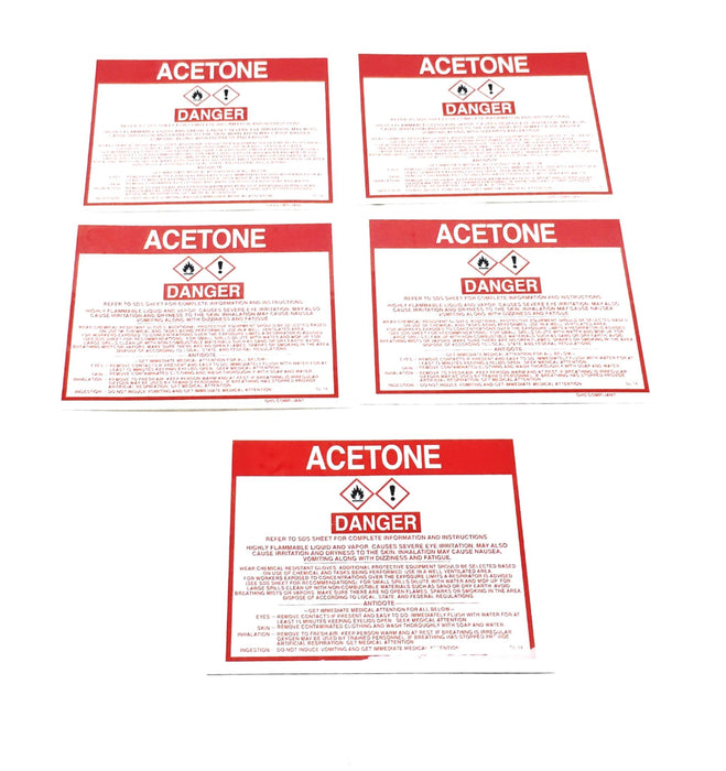 McMaster-Carr 5 Pack Acetone Hazardous Label Sticker 1297T11 NOS