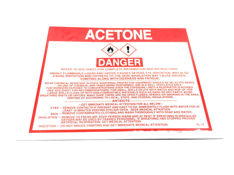 McMaster-Carr 5 Pack Acetone Hazardous Label Sticker 1297T11 NOS