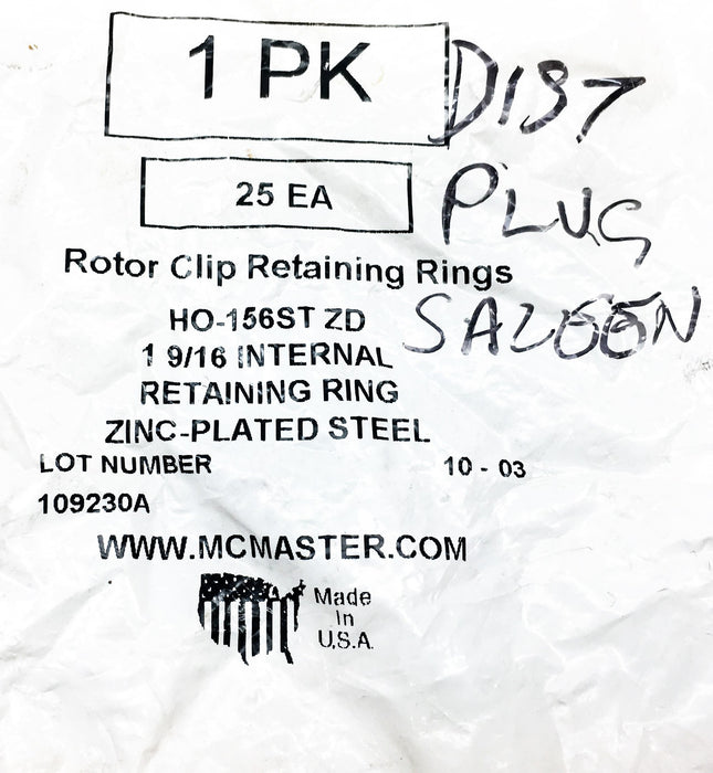 McMaster 1-9-/16 Internal Rotor Clip Retaining Rings HO-156ST-ZD [Lot of 16] NOS