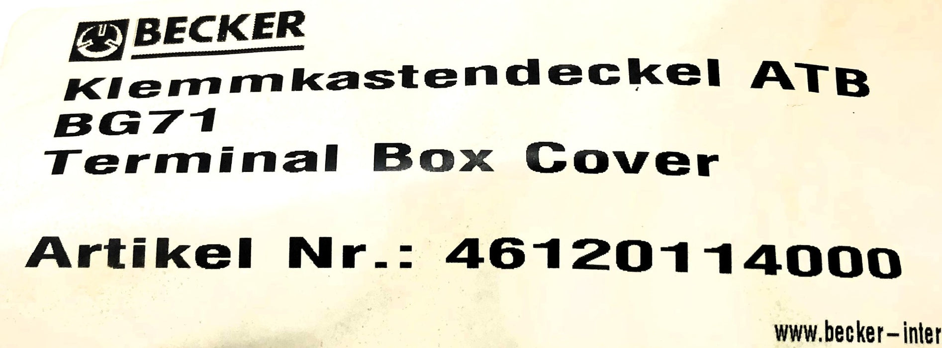 Becker Terminal Box Cover (Missing 1 Screw) 46120114000 NOS