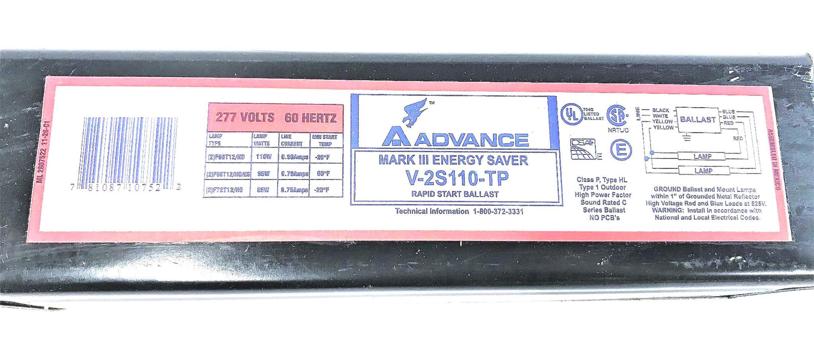 ADVANCE MARK III ENERGY SAVER RAPID START BALLAST V2S110TP [LOT OF 2] NOS