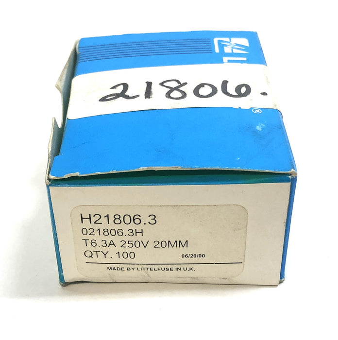 Littelfuse T6.3A 250V 20MM Cylinder Glass Cartridge Fuse 021806.3H (21806.3) NOS