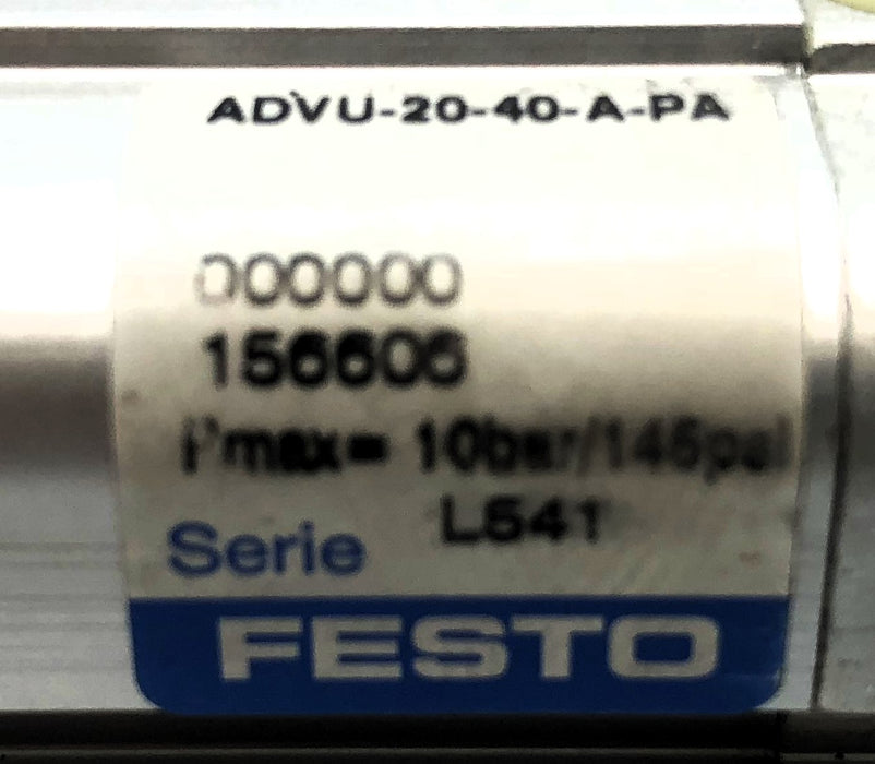 Festo 10 Bar / 145 PSI Pmax Pneumatic Cylinder ADVU-20-40-APA (156606) NOS