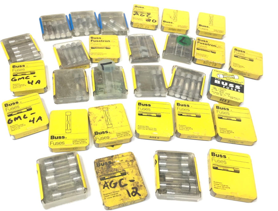 BUSSMANN EST. 120+ VARIOUS FUSES GMC-4A, AGC-20, MDL-10, AGX-3/4