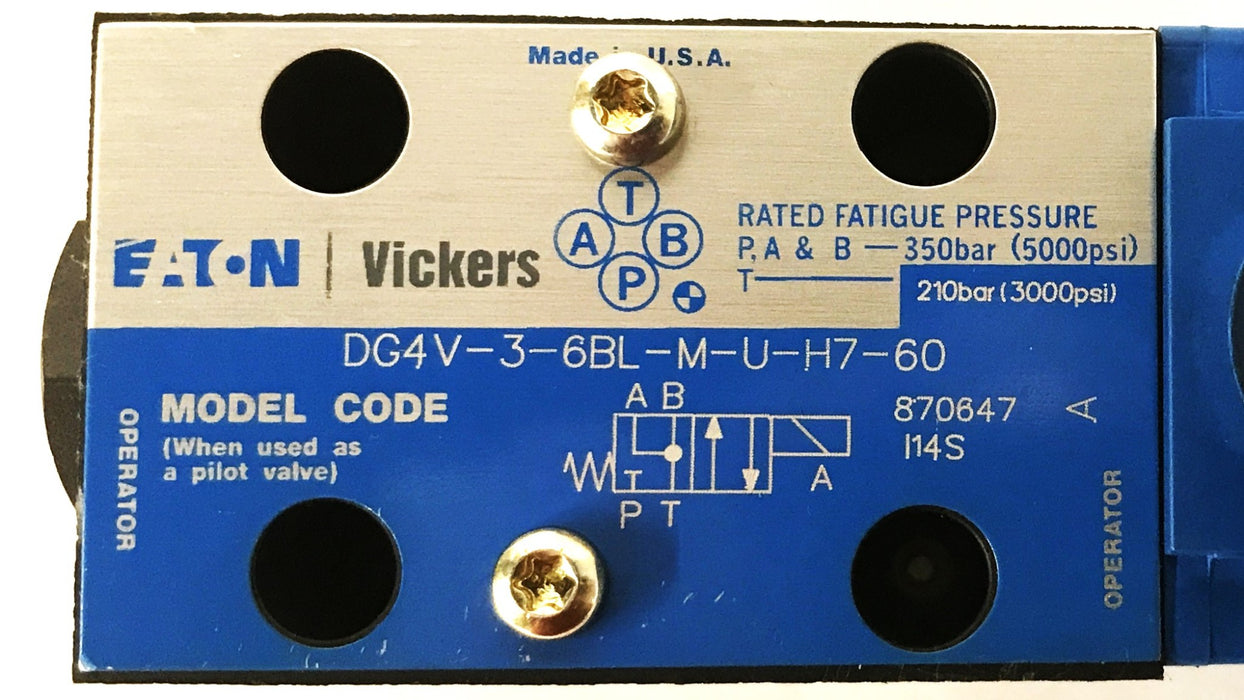 Eaton Vickers Directional Control Valve DG4V-3-6BL-M-U-H7-60 NOS