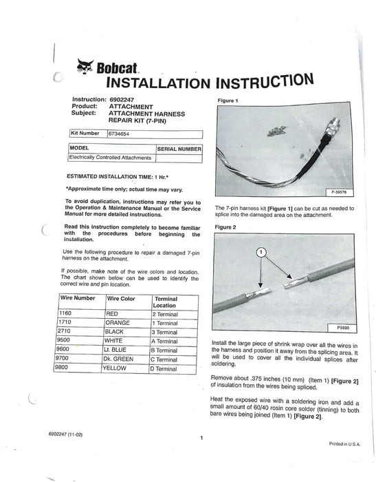 BOBCAT CABLE REPAIR KIT 7 PIN MALE CONNECTOR 6734654 USED