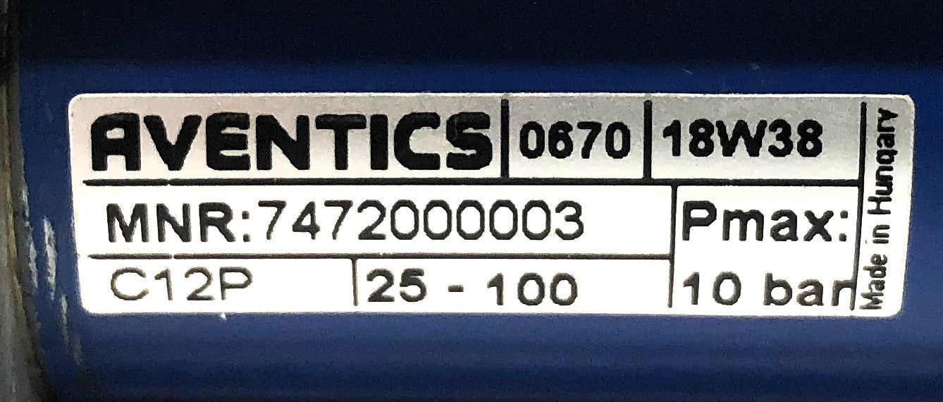 Aventics 10 Bar Pmax Blue Pneumatic Cylinder 7472000003 NOS