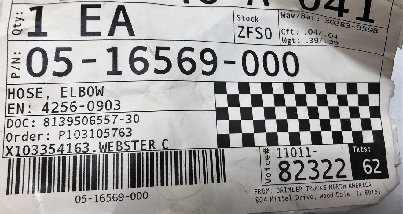 DAIMLER/FREIGHTLINER Radiator Elbow Coolant Hose 05-16569-000 NOS