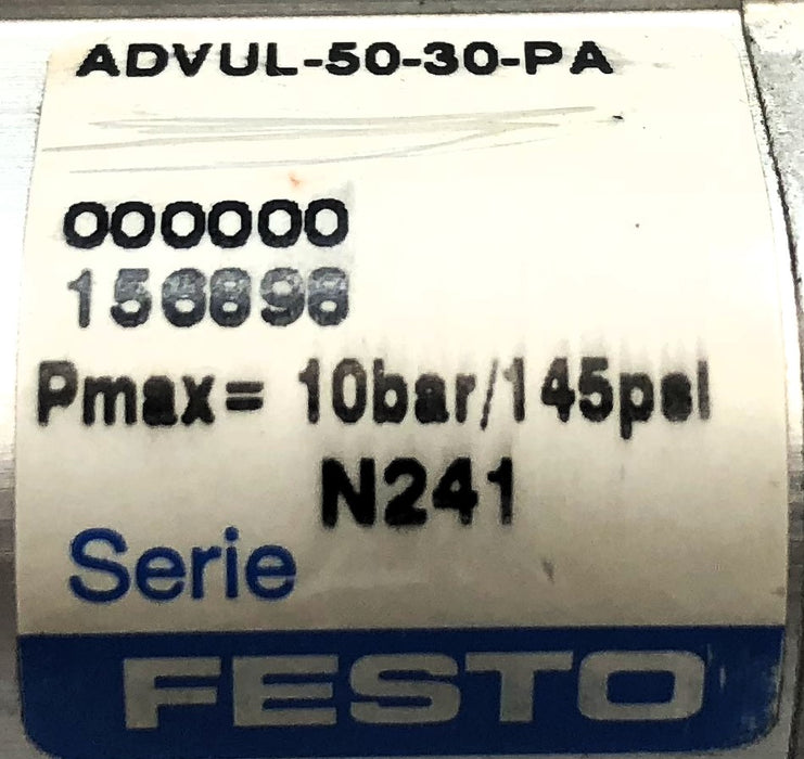 Festo 10 Bar / 145 PSI Pmax Pneumatic Cylinder ADVUL-50-30-P-A (156898) USED