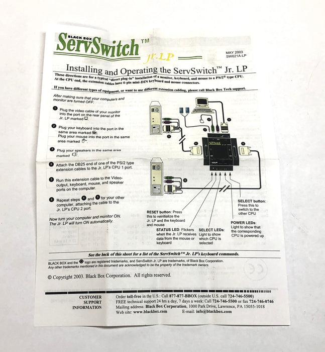 Black Box ServeSwitch Jr. LP SW621A-LP NOS