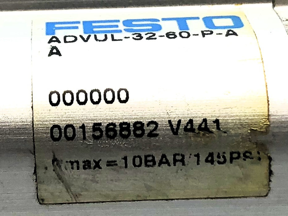 Festo 10 Bar / 145 PSI Pmax Pneumatic Cylinder ADVUL-32-60-P-AA NOS