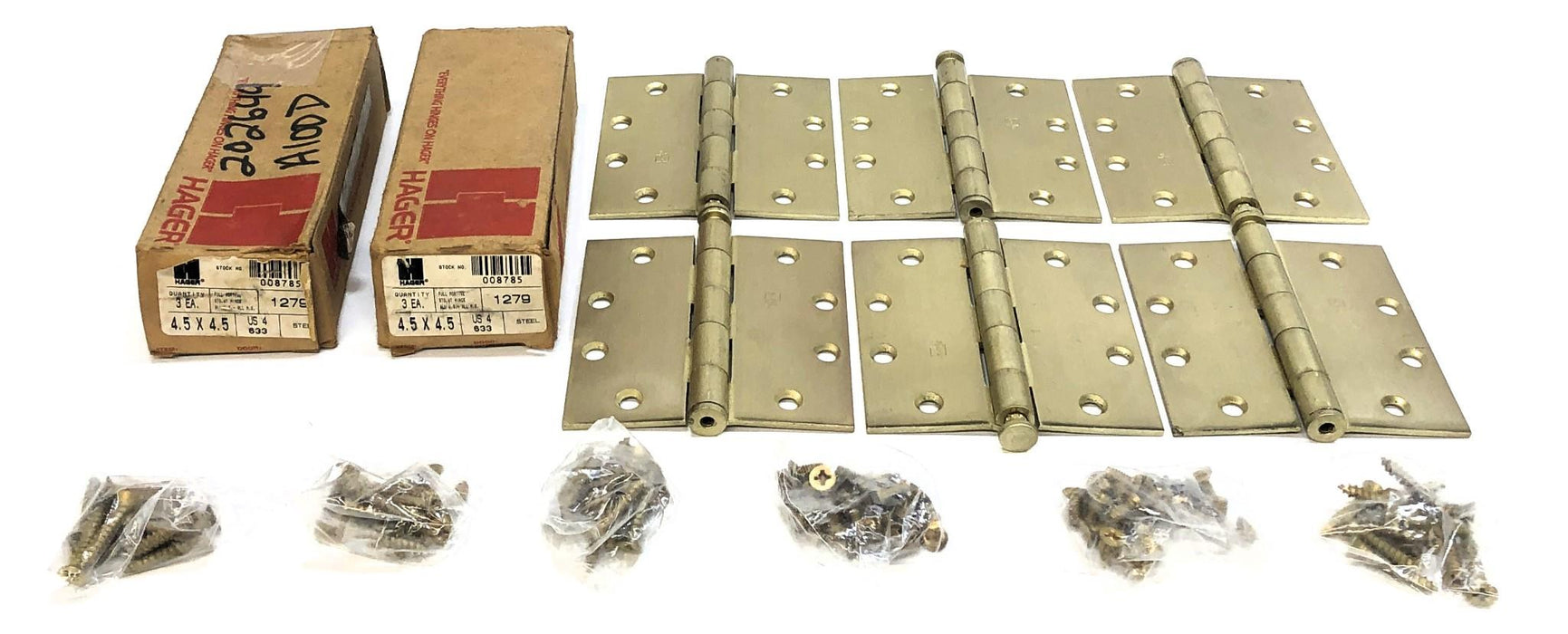 Hager 4.5"X4.5" Full Mortise Hinges with Hardware (3ct Box) 1279 [Lot of 2] NOS