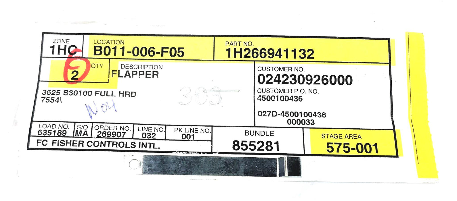 FISHER CONTROLS FLAPPER 1H266941132 [LOT OF 2] NOS