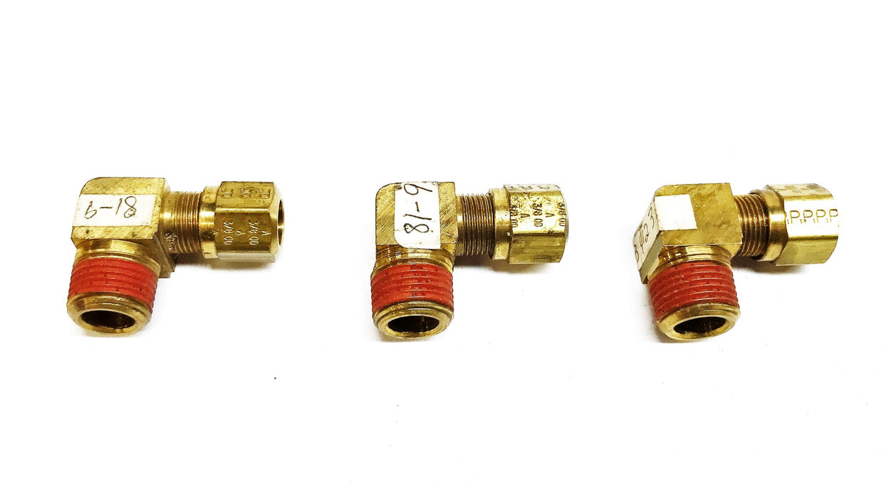 Parker 3/8" Tube Male x 1/2" Thread Male Brass Compression Elbow [Lot of 3] NOS