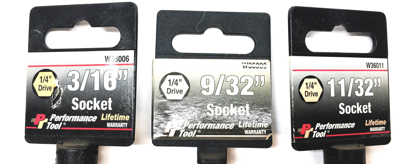 Performance Tools 3 Piece 1/4 Inch Drive Socket Set W36006 W36009 W36011 NOS