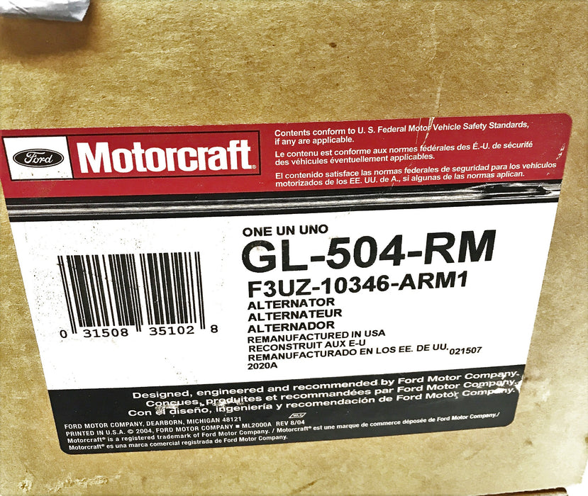 Motorcraft Re-Manufactured Alternator GL-504-RM (F3UZ-10346-ARM1) NOS
