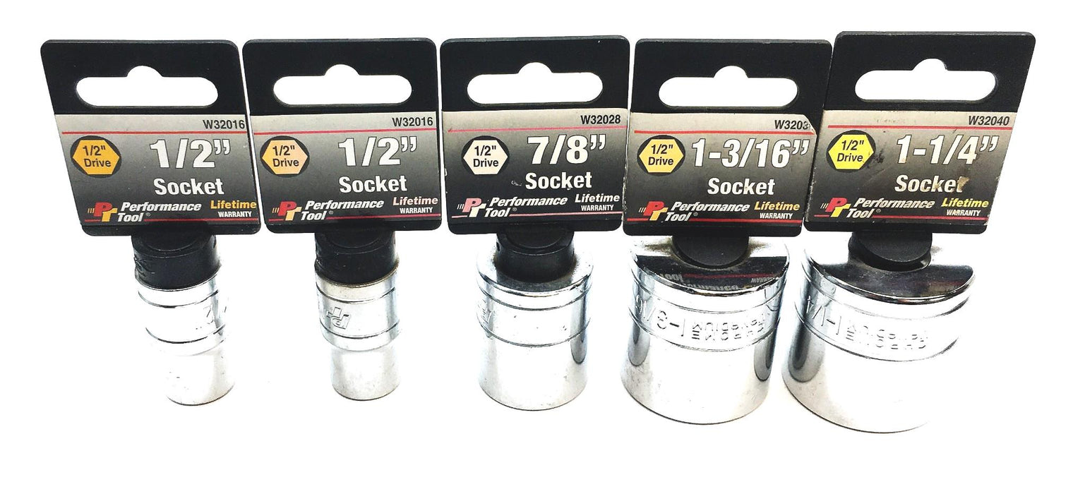 Performance Tools 5 Piece 1/2IN Drive Socket Set W32016 W32028 W32038 W32040 NOS