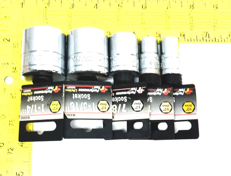 Performance Tools 5 Piece 1/2IN Drive Socket Set W32016 W32028 W32038 W32040 NOS