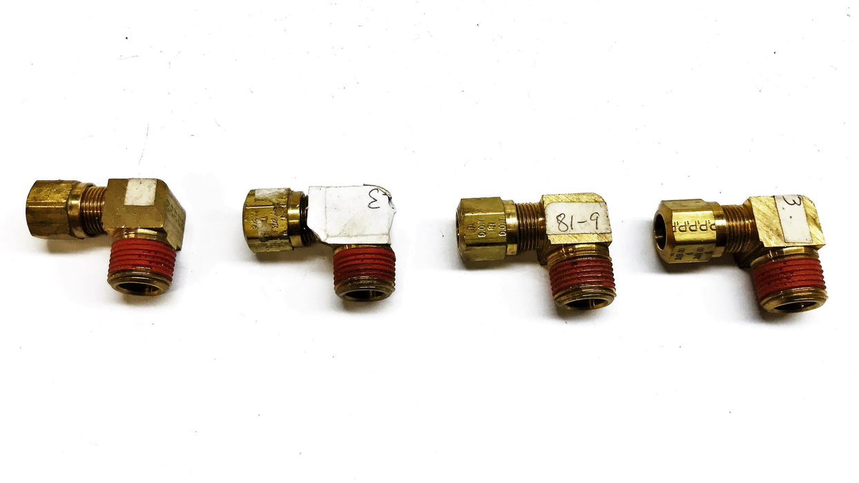 Parker 3/8" Tube Male x 1/2" Thread Male Brass Compression Elbow [Lot of 4] NOS