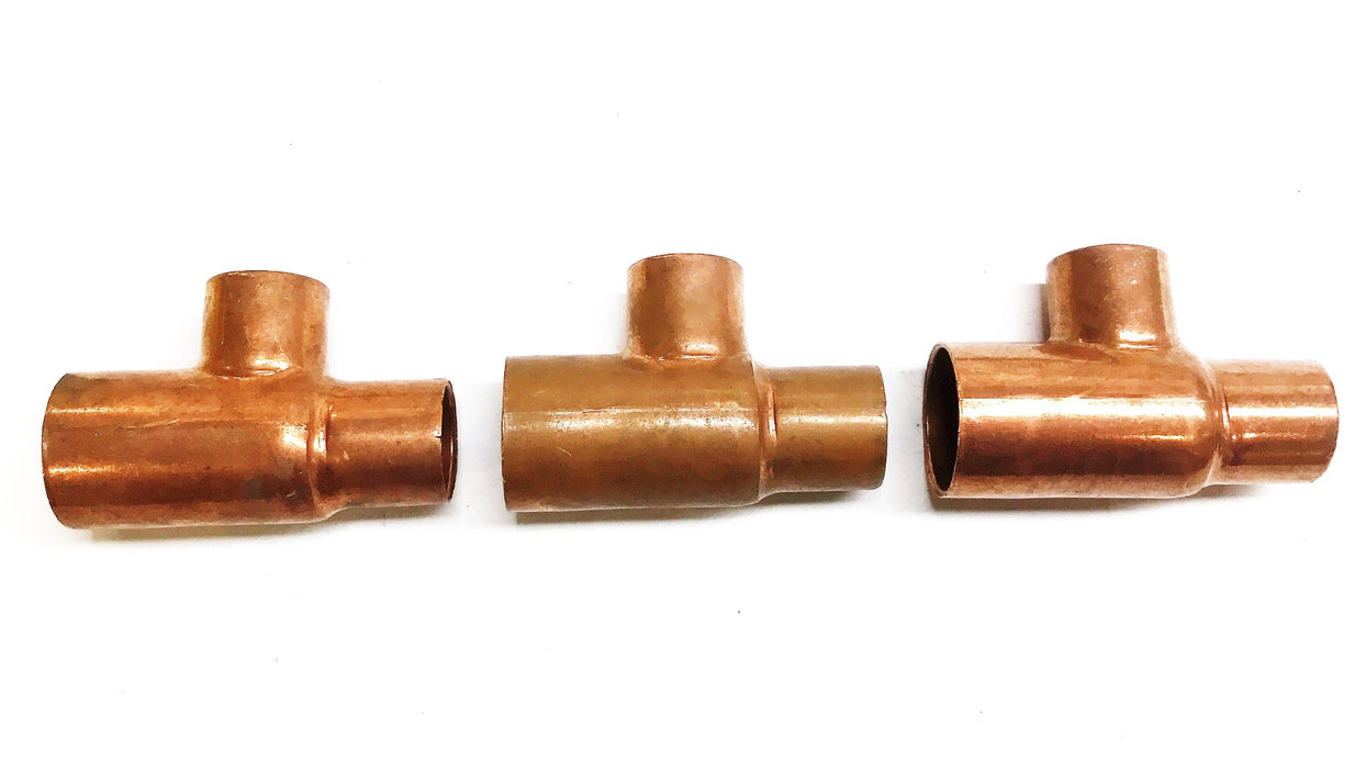 Unbranded 1-1/8 x 7/8" x 7/8" Copper Reducing Tee Coupling [Lot of 3] NOS
