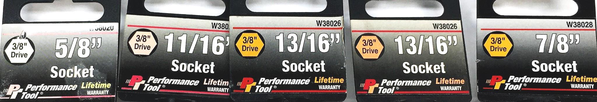 Performance Tools 5 Piece 3/8IN Drive Socket Set W38020 W38022 W38026 W38028 NOS