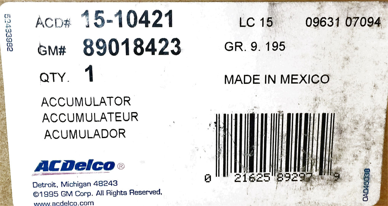 AC Delco/General Motors A/C Accumulator Drier 15-10421 (89018423) NOS