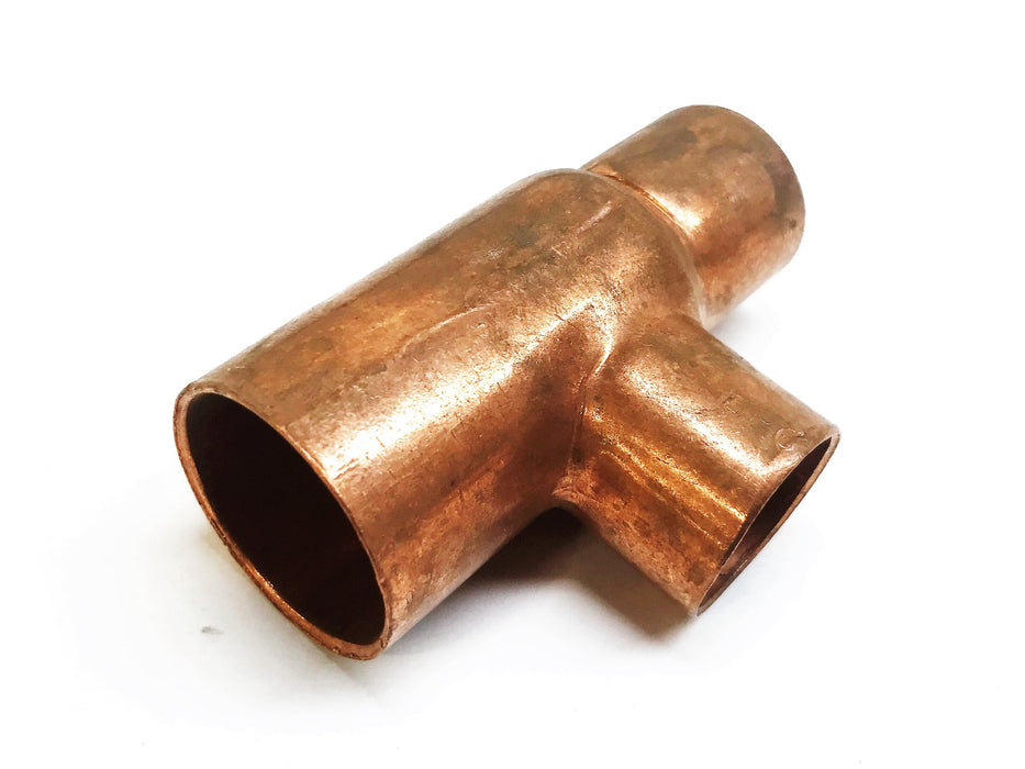 Unbranded 1-1/8 x 7/8" x 7/8" Copper Reducing Tee Coupling [Lot of 3] NOS