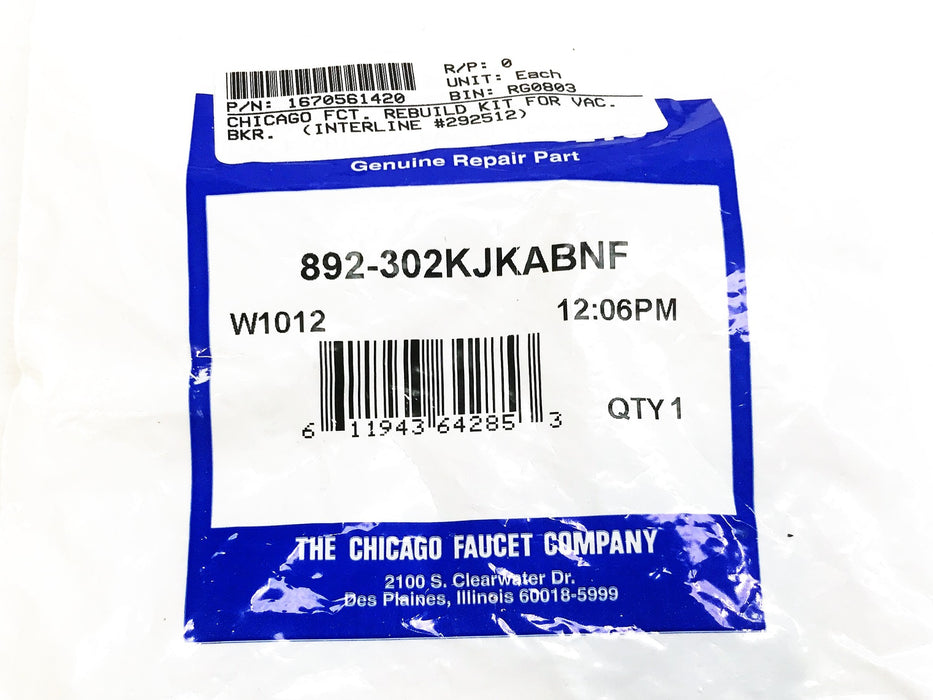 Chicago Faucets Vacuum Breaker Repair Kit 892-302KJKABNF NOS