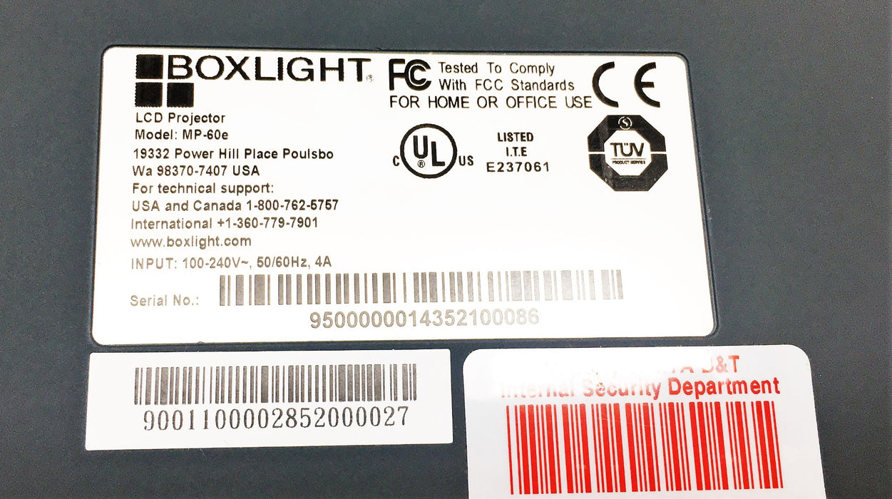 Boxlight 100-240V~ 50/60Hz 4A LCD Projector MP-60e USED