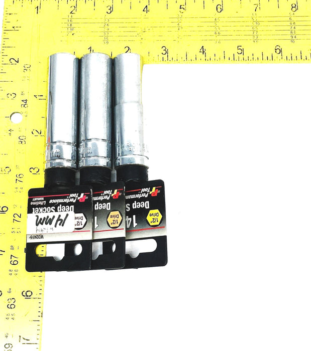 Performance Tools 3 Piece 1/2 Inch Drive Deep Socket Set 14mm W32414 W32415 NOS