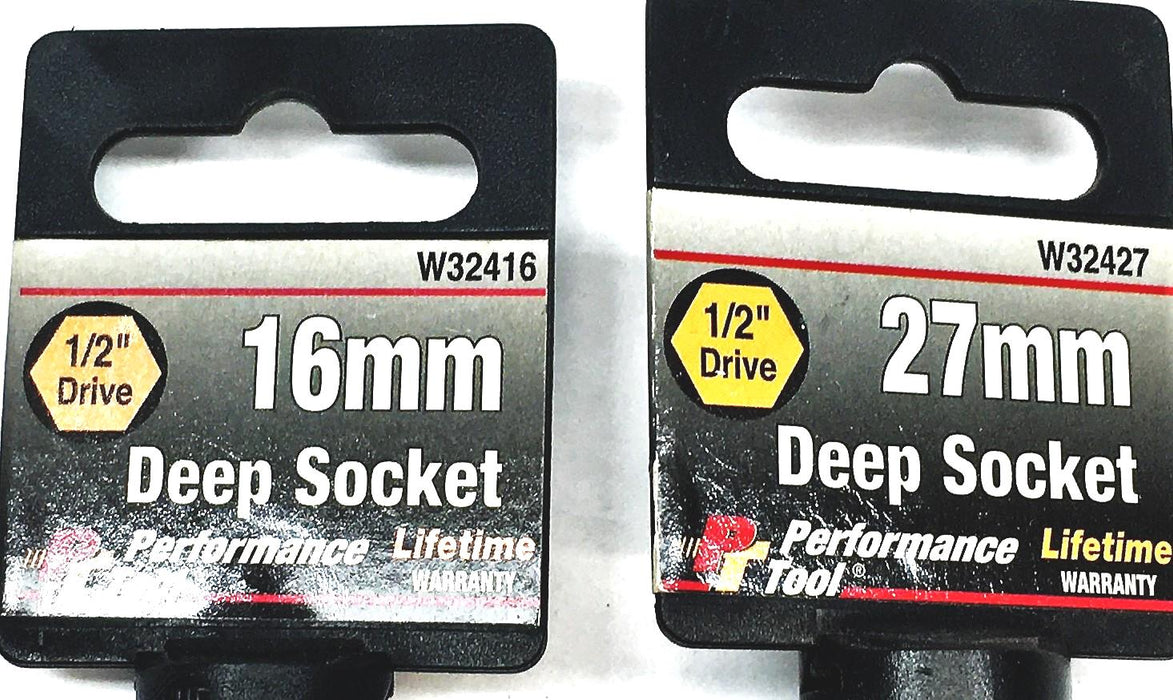 Performance Tools 2 Piece 1/2 Inch Drive Deep Socket Set W32416 W32427 NOS